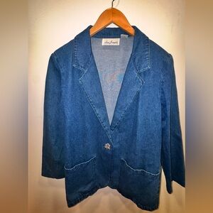 Lisa Josephs”Oversized”Vintage Denim Blazer Artsy Professor Chic Tailored 90’s
